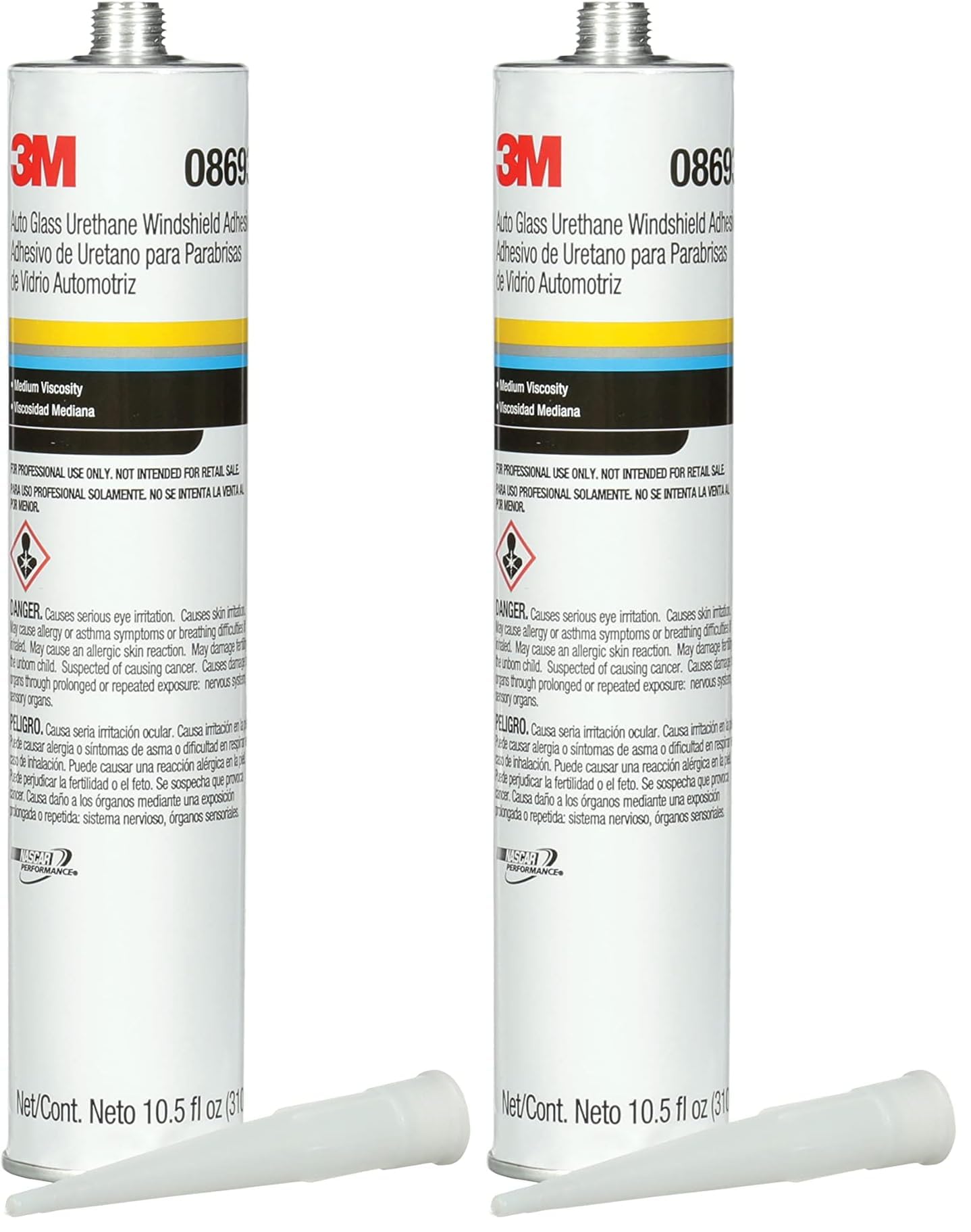 3M Auto Glass Urethane Windshield Adhesive, 08693, Medium Viscosity, High-Strength, Fast-Curing, 310 mL/10.5 fl oz Cartridge , Black