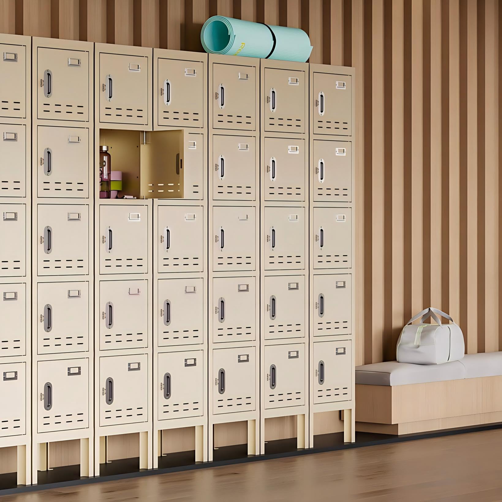 Lockers,Metal Locker, (Beige, 1 Door - (66.15" H x 11.8" W x 11.8" D))