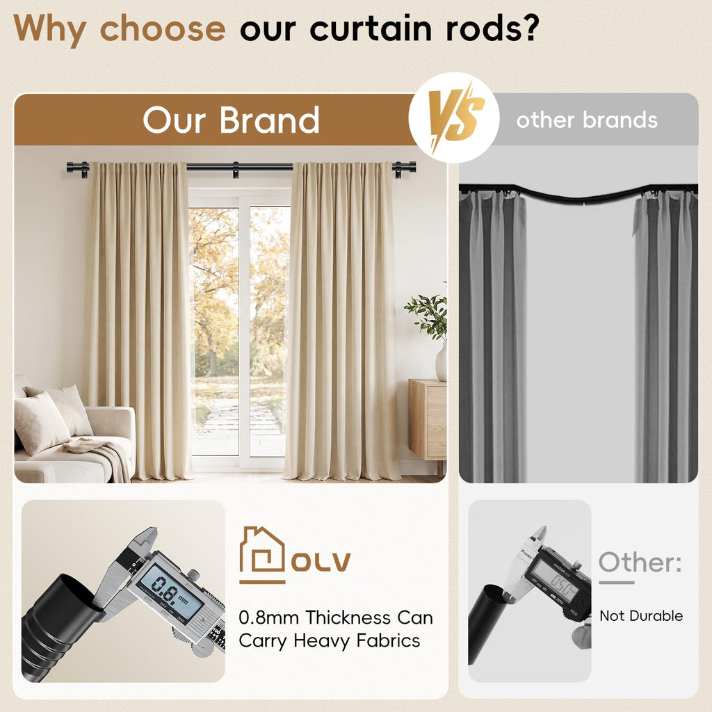 OLV Black Curtain Rod 36 to 45 Inch, 1 Inch Adjustable Modern Curtain Rods for Windows, Decorative Heavy Duty Window Treatment Rods with End Cap Finials, Telescopic Splicing Drapery Pole, Easy Install