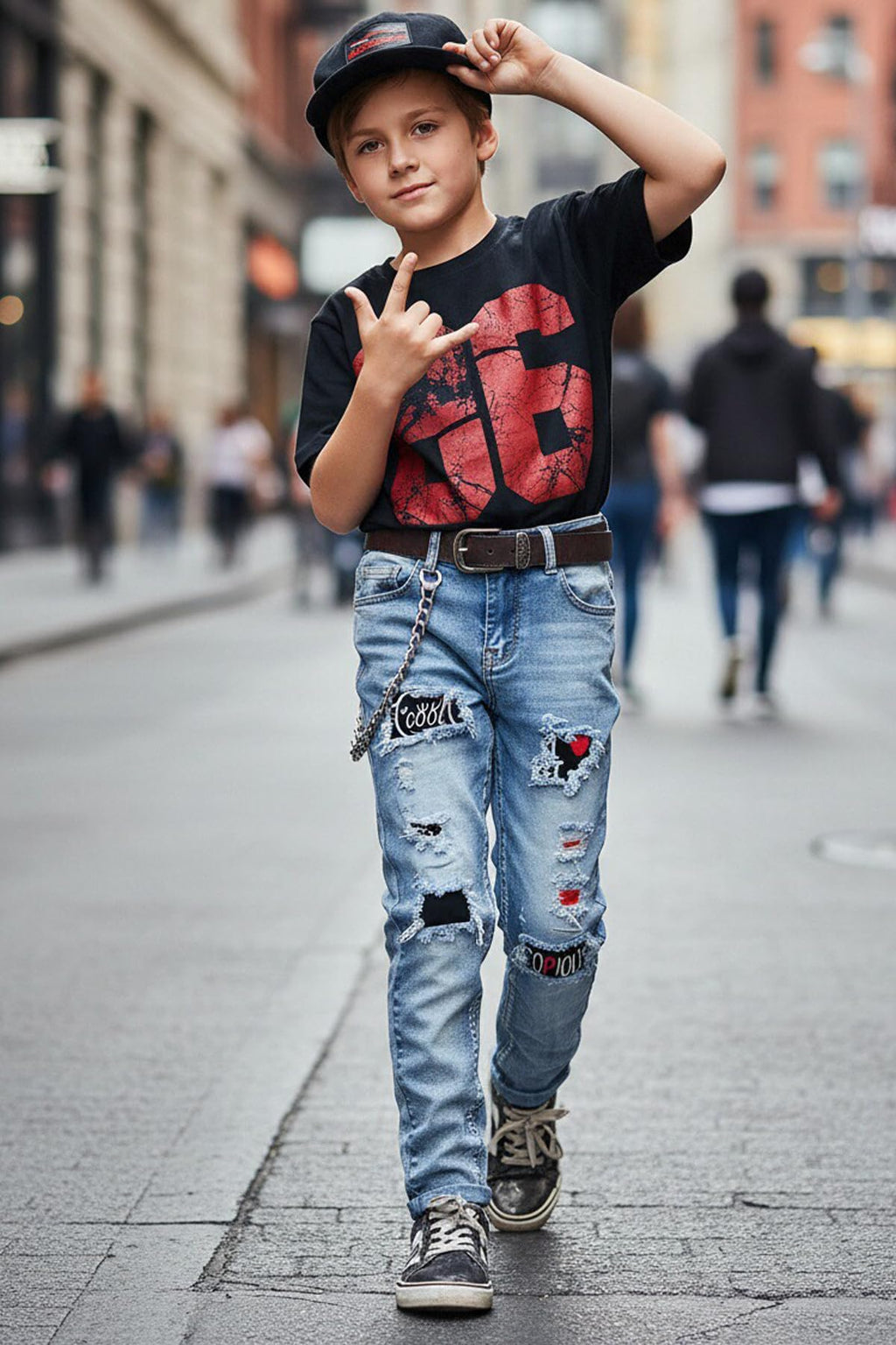 Boy's Skinny Fit Ripped Destroyed Distressed Stretch Slim Jeans Pants