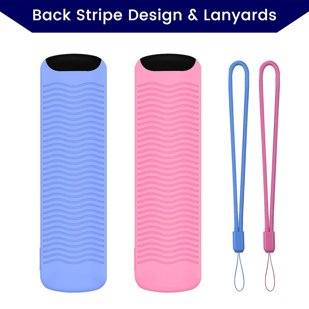 2-Pack Glowing Remote Cover, Silicone Protective Case with Lanyard, Glow Blue and Glow Purple, Compatible with Smart TV Remote Controller