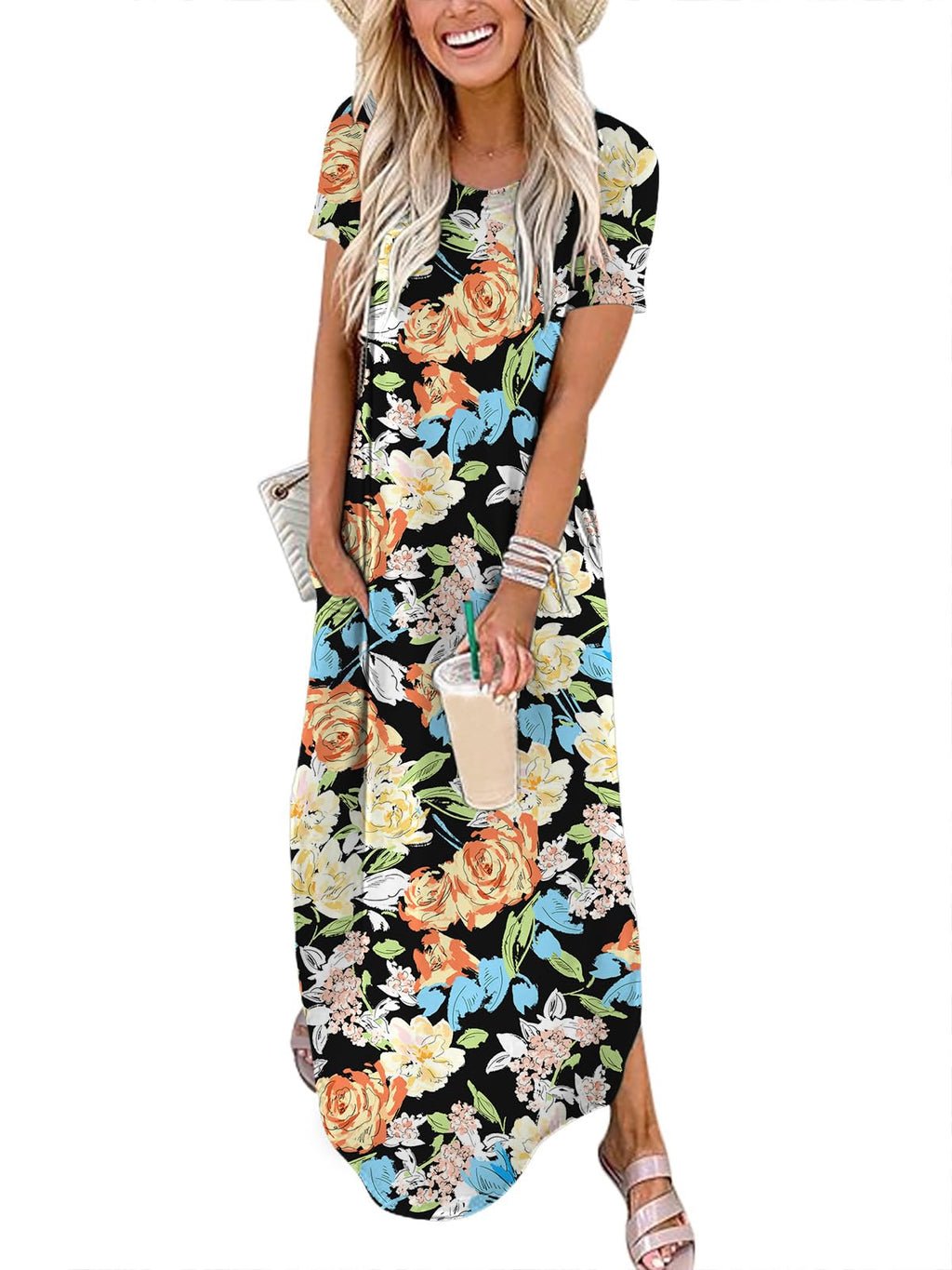 ANRABESS Womens Summer Maxi Dress Short Sleeve Casual Loose Long T Shirt Dresses Split Vacation Beach Sundress Travel Outfits
