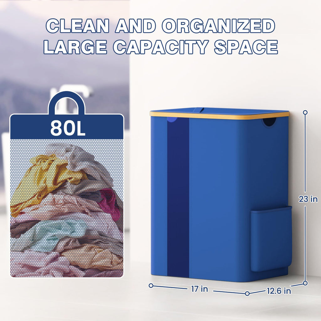 BlissTotes Laundry Basket with Lid, 100L Clothes Laundry Hamper with Handles and Removable Laundry Bag, Breathable Design Hamper with Lid for Bedroom, Bathroom, Dorm, Laundry Room - Beige