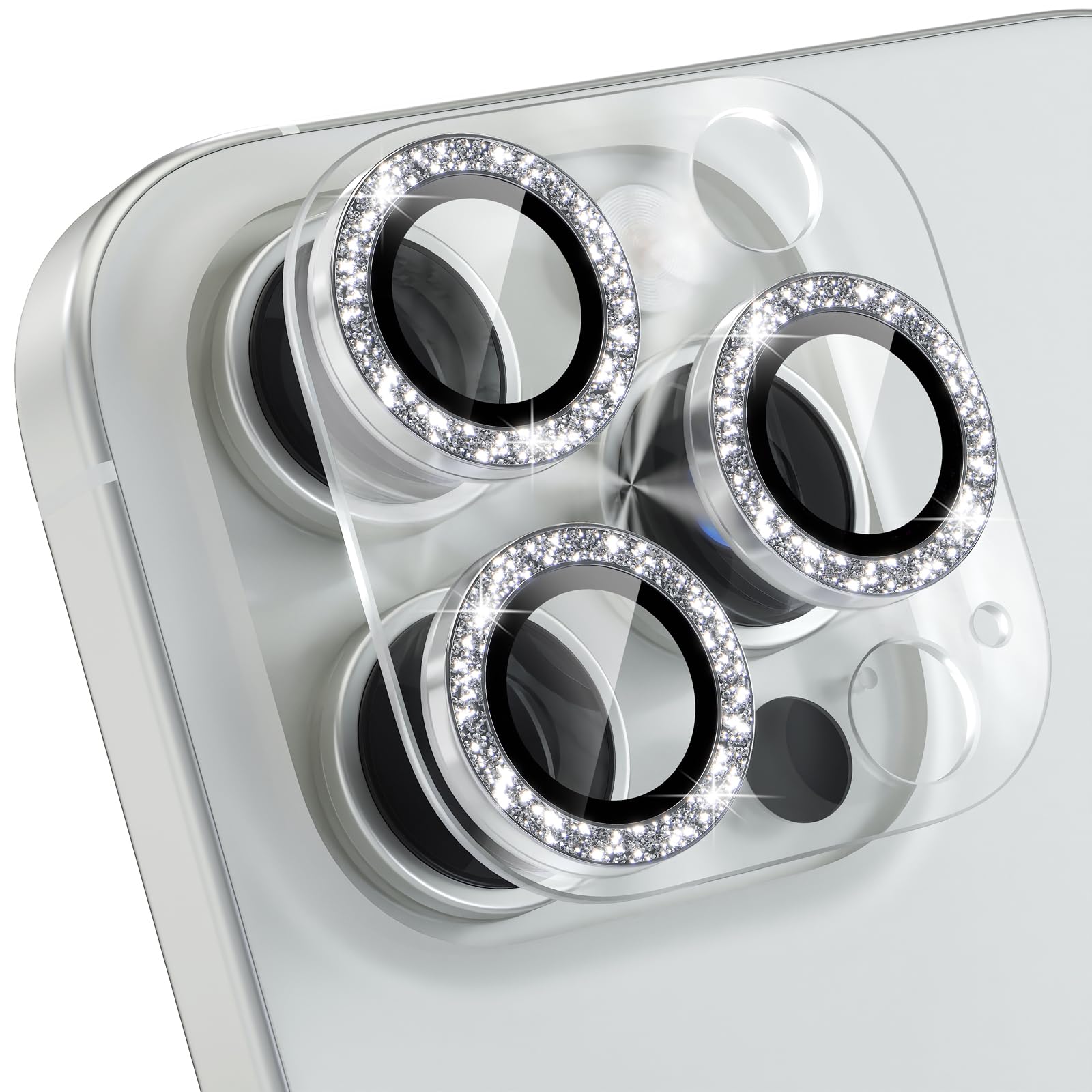 Choiche Compatible for iPhone 16 Pro/iPhone 16 Pro Max Camera Lens Protector, Bling Camera Cover with 9H Tempered Glass Lens Screen Protector Metal Ring Decoration Accessories(Black)