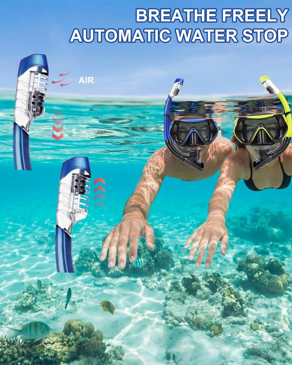Snorkeling Gear for Adults, Dry Snorkel Mask Set, Scuba Diving Snorkle mask Set Adult, Panoramic Wide View Anti-Fog Dive mask, Swimming Diving Snorkeling Packages