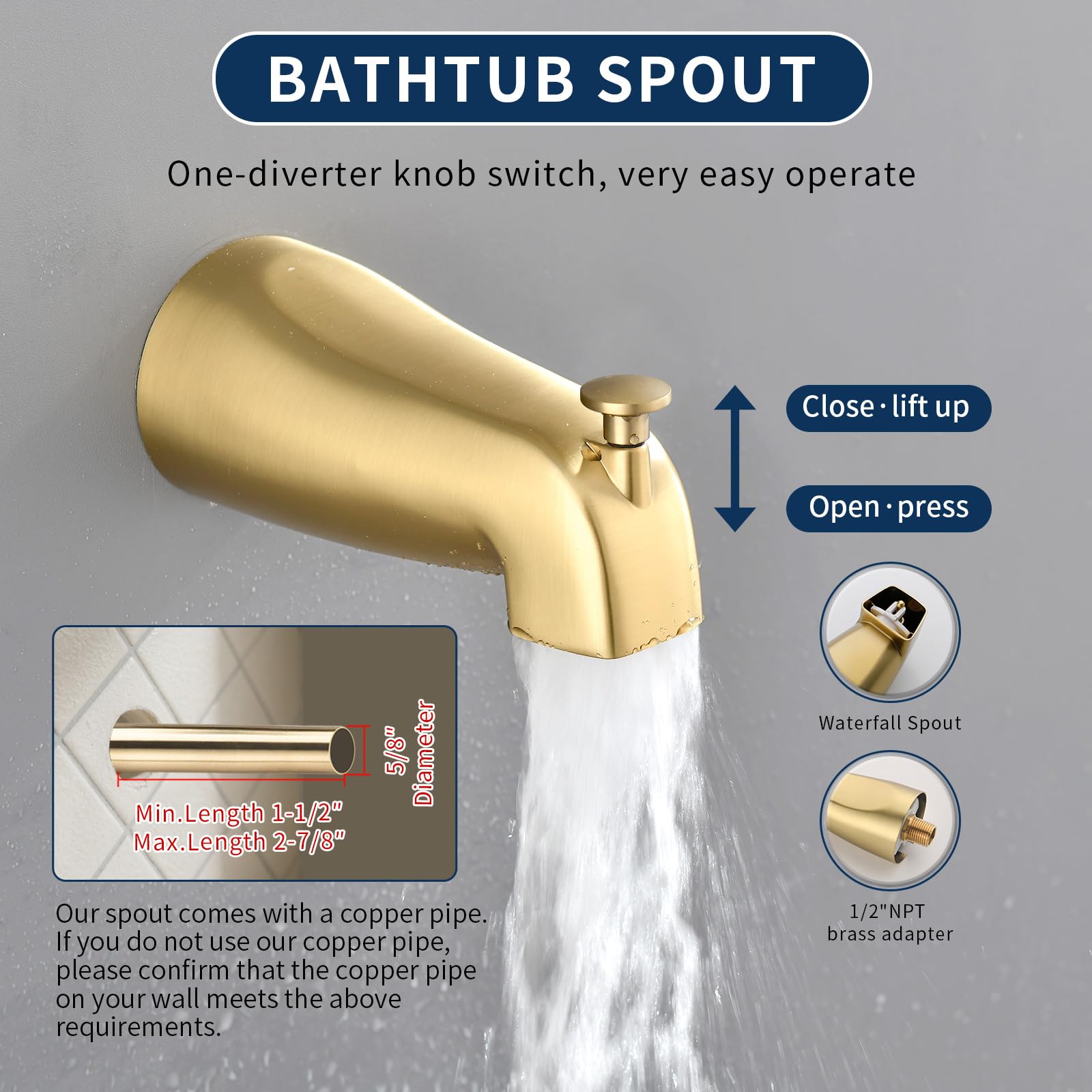 Shower Tub Kit Tub Shower Faucet Combo Set Bathtub Faucet Set Shower System with Tub Spout Shower Valve and Trim Kit Shower Fixtures Brushed Gold