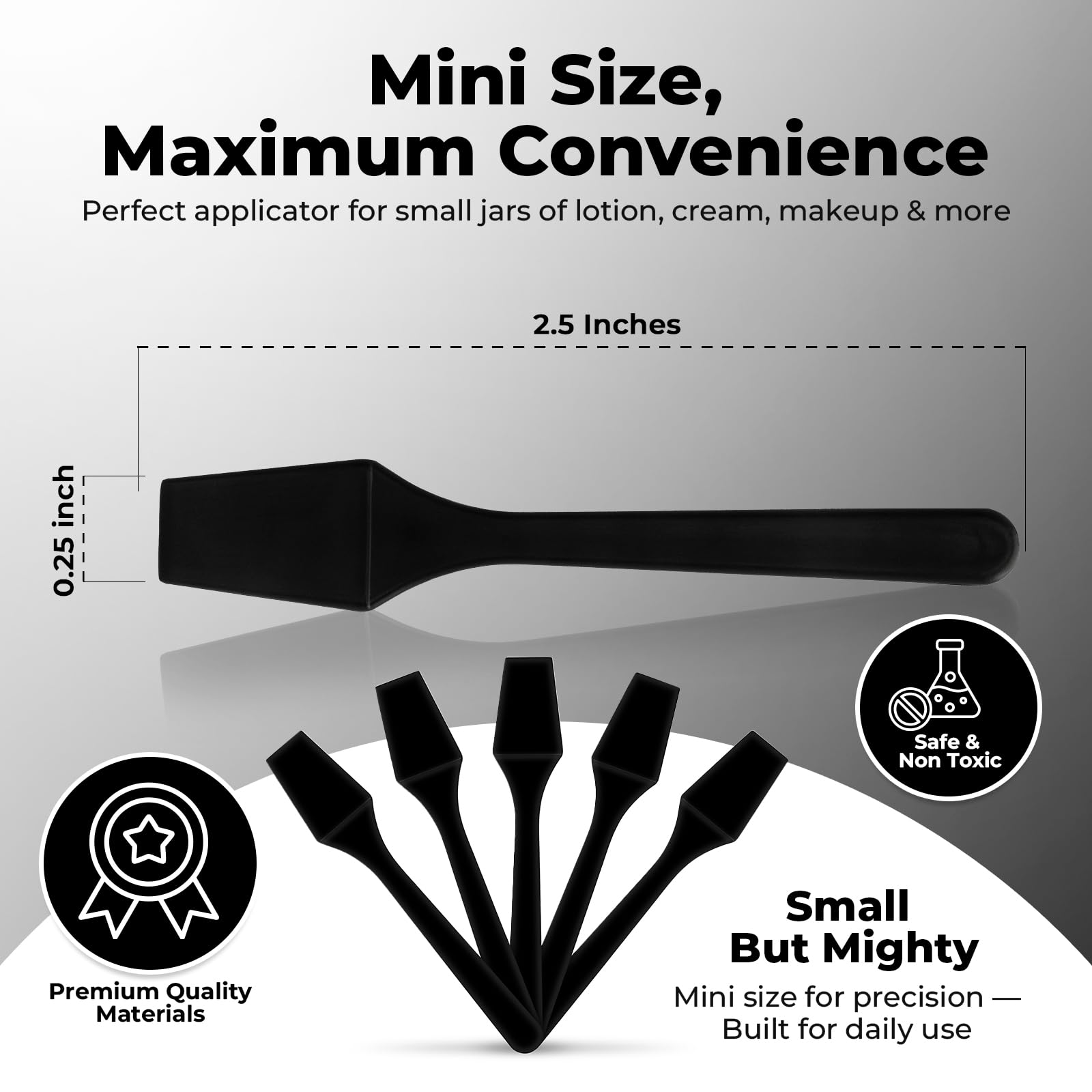 Kopperko Mini Lotion Spatula (2.5", 100 Pack) - Mini Spatula for Cosmetics, Creams & Crafts | Ointment Applicator for Mixing, Skincare, Face Mask | Disposable Lotion Applicator for Face | Black
