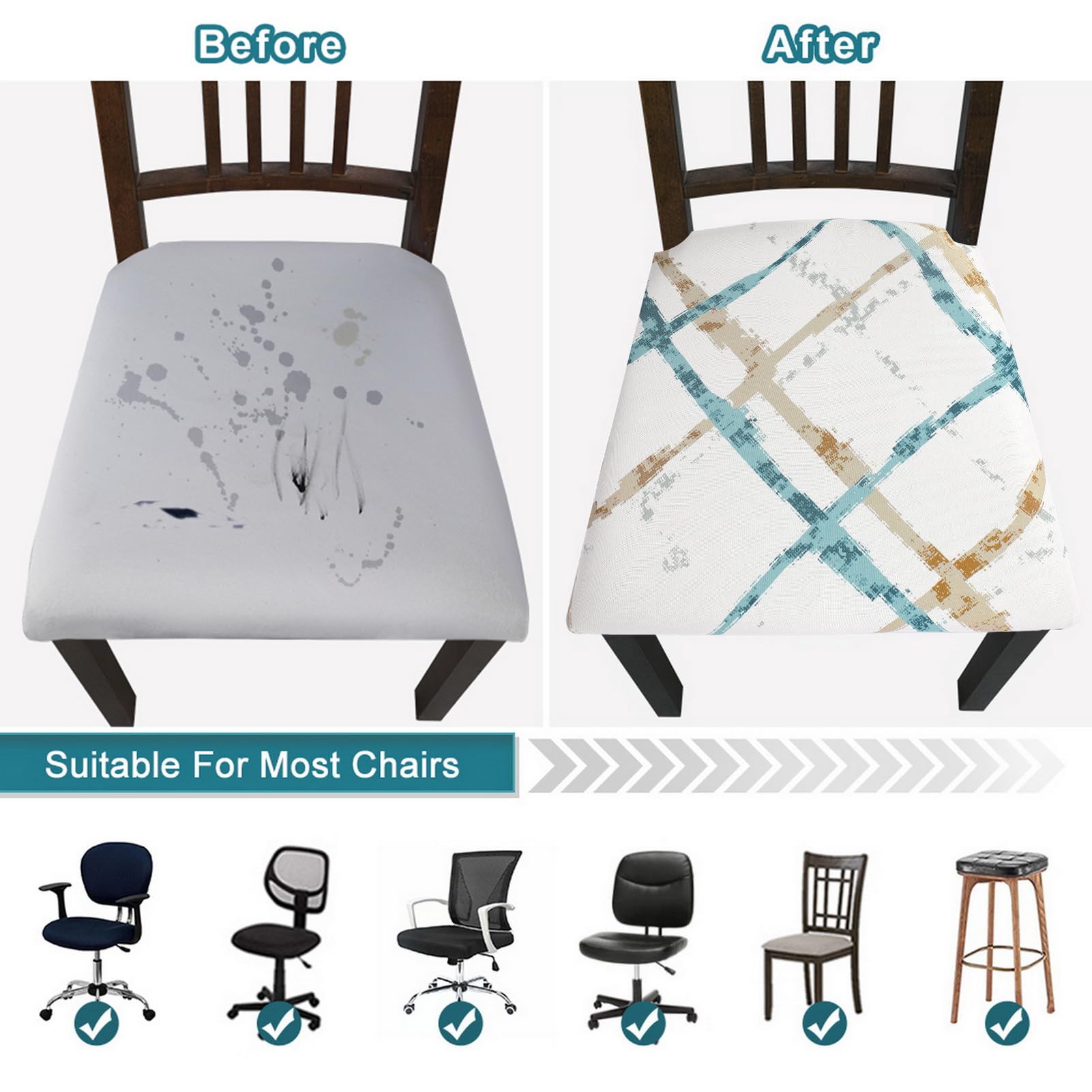 SearchI Seat Covers for Dining Room Chairs Stretch Printed Chair Seat Covers Set of 2, Removable Washable Upholstered Chair Seat Protector Cushion Slipcovers for Kitchen, Office(Ball Flower)
