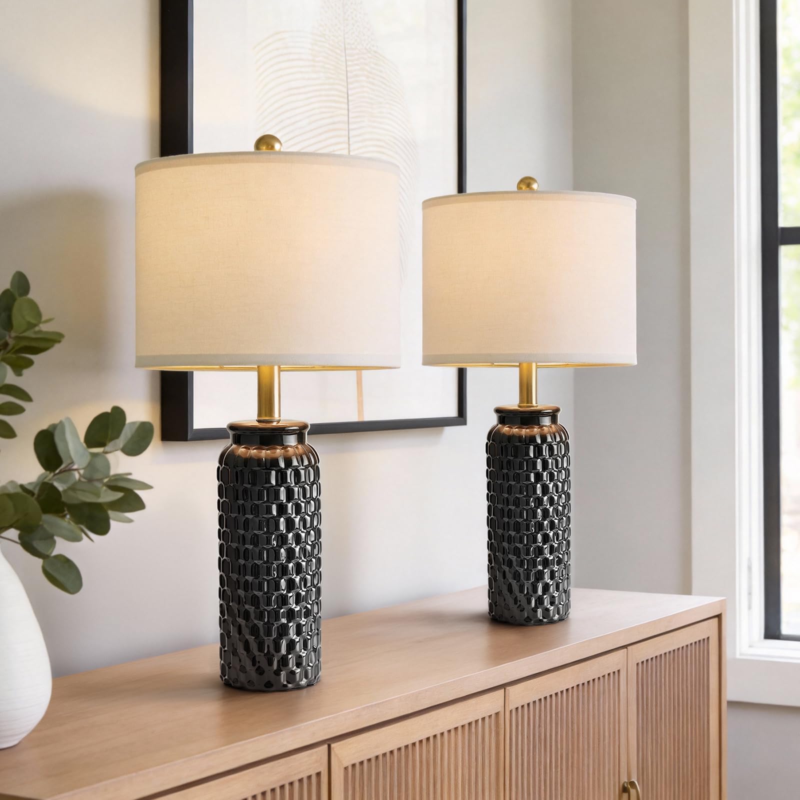USumkky 20.5" Gold Modern Ceramic Bedside Lamp Set of 2 for Bedroom Decor Farmhouse Table Lamp for Living Room Office Dorm