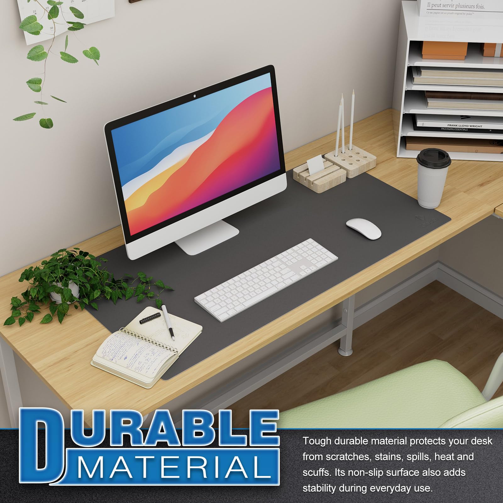 K KNODEL Small Office Leather Desk Mat, Mouse and Keyboard Pad, Computer and Laptop Mat, Desktop Protector and Cover, Writing Pad and Blotter (23.6"x13.8", Black)