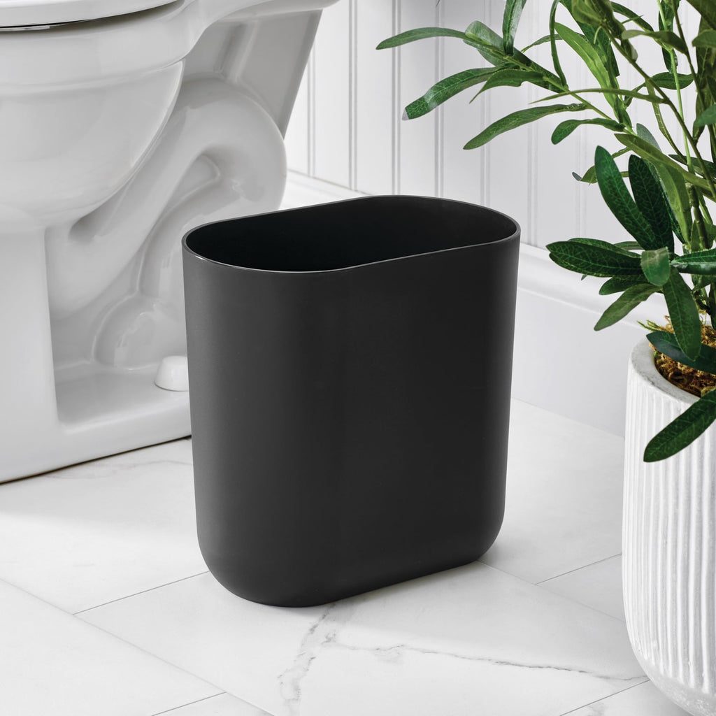 iDesign Small Slim Plastic Bathroom Trash Can, Black | Garbage Can for Bedroom, Office, Desk, Dorm