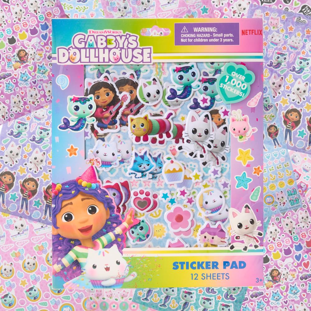 Gabby's Dollhouse Sticker Book Set, 12 Sheets with 1000+ Puffy Stickers Gabby, Mericat, Cakey, Pandy Paws