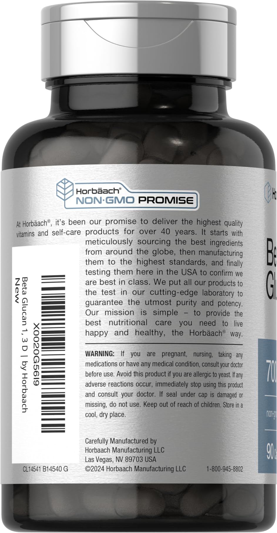 Horbäach Beta Glucan 1 3D 700 mg | 90 Capsules | Beta 1,3, 1,6 D Glucan | Non-GMO, Gluten Free Supplement