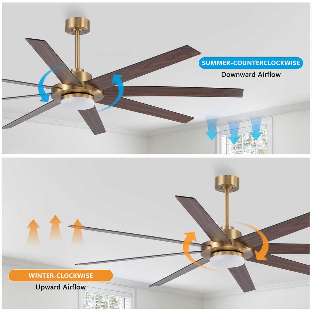 WINGBO 60" Ceiling Fan with Light and Remote Control, 6 Speed Reversible DC Motor, Dimmable LED Light, for Home and Commercial Use, Living Room/Shop/Warehouse Black/Walnut