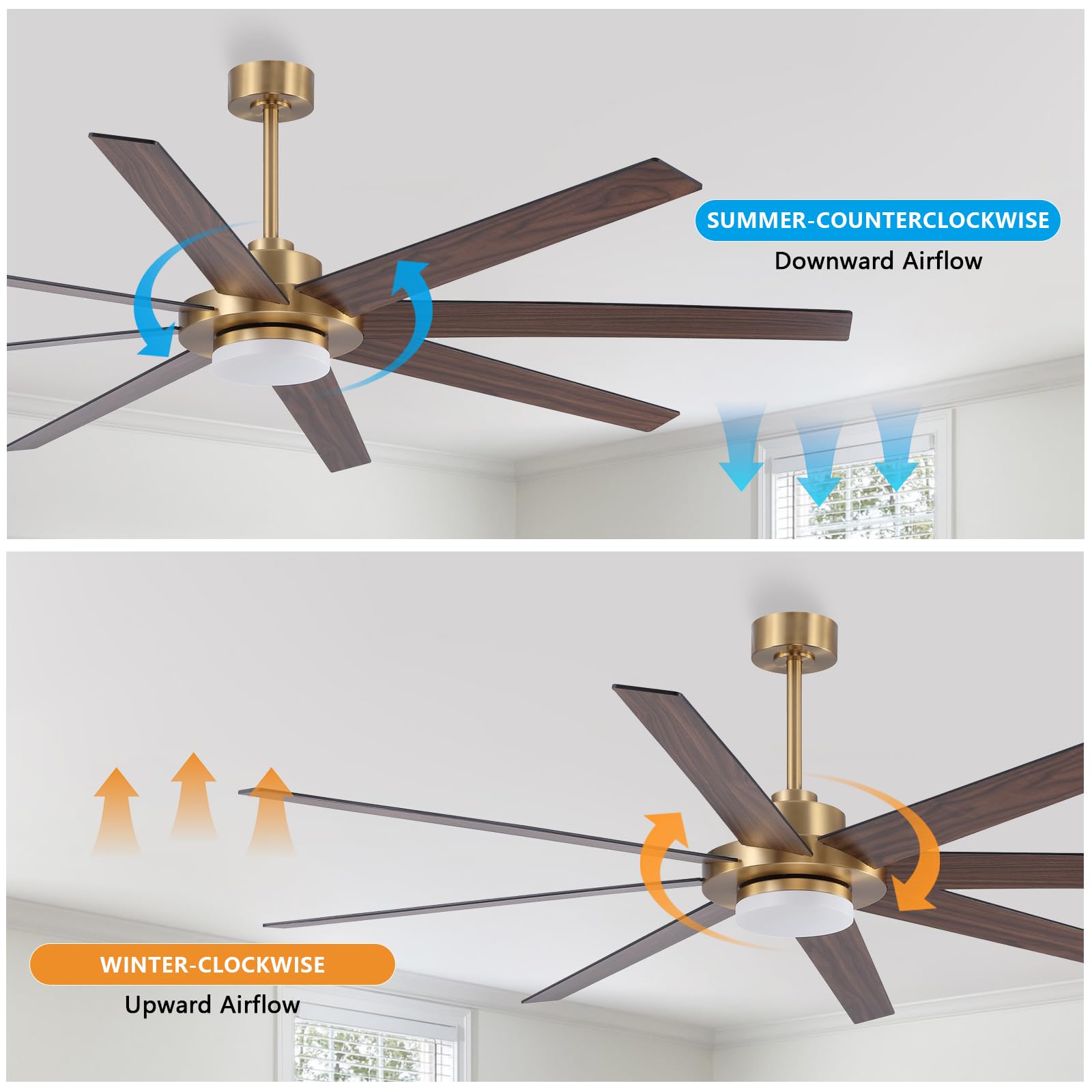 WINGBO 60" Ceiling Fan with Light and Remote Control, 6 Speed Reversible DC Motor, Dimmable LED Light, for Home and Commercial Use, Living Room/Shop/Warehouse Black/Walnut