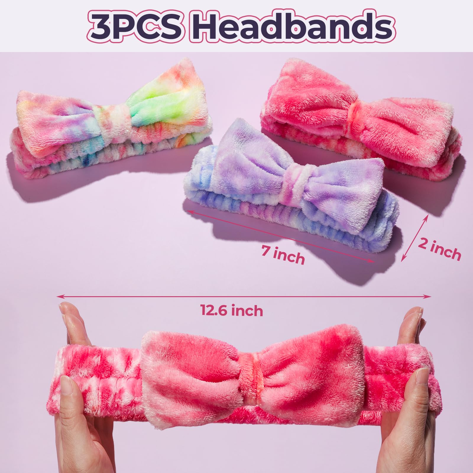 LEOBRO Spa Headband, 6pcs Makeup Headbands and Hair Scrunchies, Bow Skin Care Headband for Washing Face for Teen Girls Women, Easter Basket Valentines Gifts for Girls, Black & White & Gray