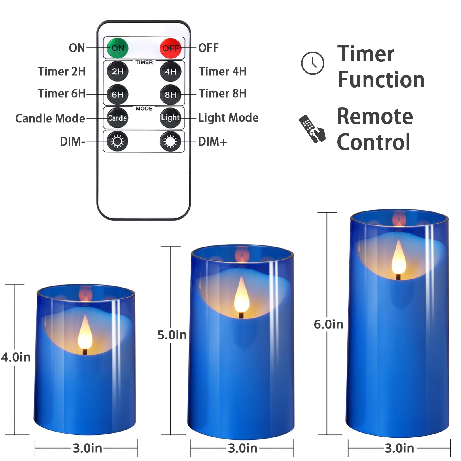 NURADA Flameless Candles with Remote Timer: 3D Wick Battery Operated Led Pillar Acrylic Fake Candle Set for Home Decoration Romantic Ambiance - Gold 2 Pack