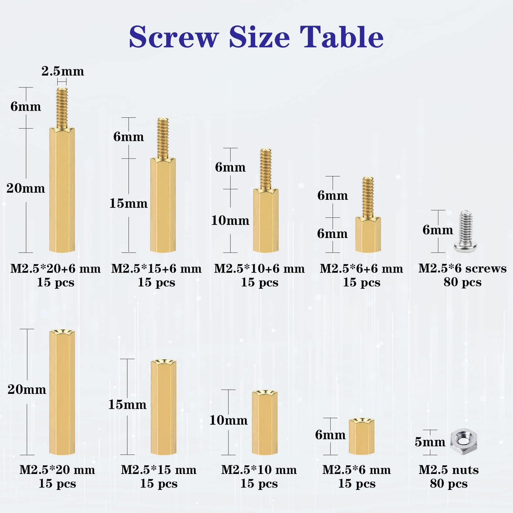 400Pcs M2 Motherboard Standoffs&Screws&Nuts Kit, Hex Male-Female Brass Spacer Standoffs, Laptop Screws for DIY Computer Build, Electronic Projects, Raspberry Pi, Circuit Board etc.