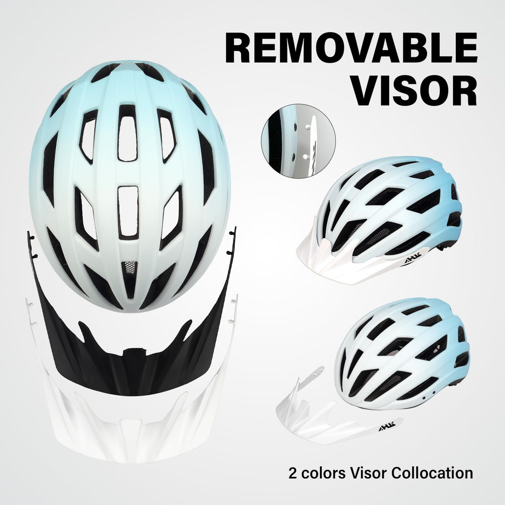 Youth Adult Road Bike Helmet, Men Women Adjustable Mountain Bicycle Helmet with Detachable Visor, 2 Sizes for Age 8-14+ Youth, Kids, Adult