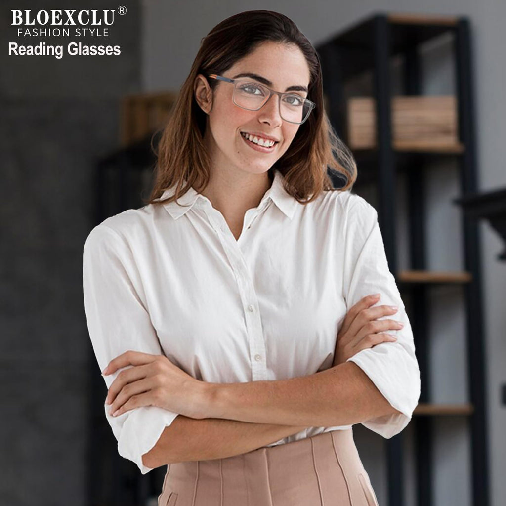BLOEXCLU 4 Pack Progressive Multifocus Reading Glasses for Men Women TR90 Sports Style Anti-Blue Light Computer Readers
