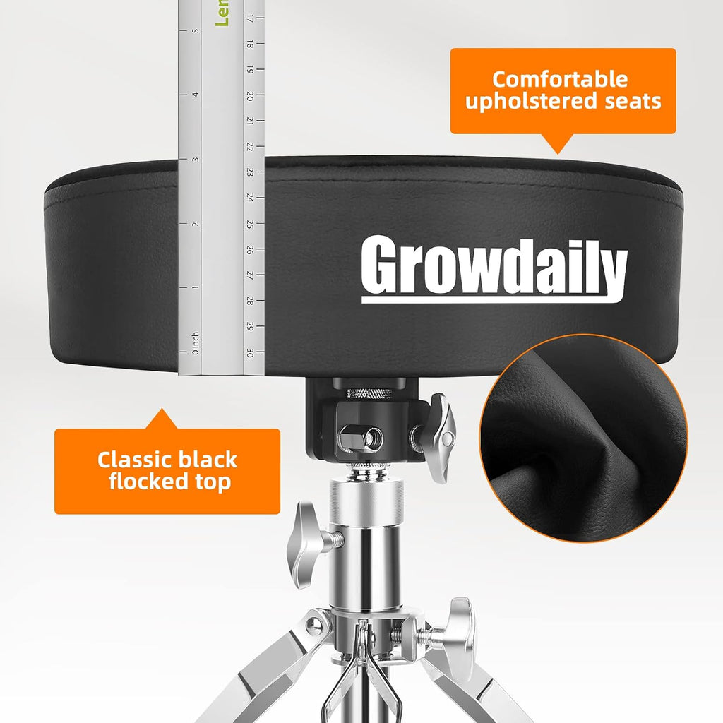 GrowDaily Drum Throne Seat,Adjustable Stool Drum Universal Thick Padded Drum Throne Drummer Stool with 2Pacs 5A Drumsticks