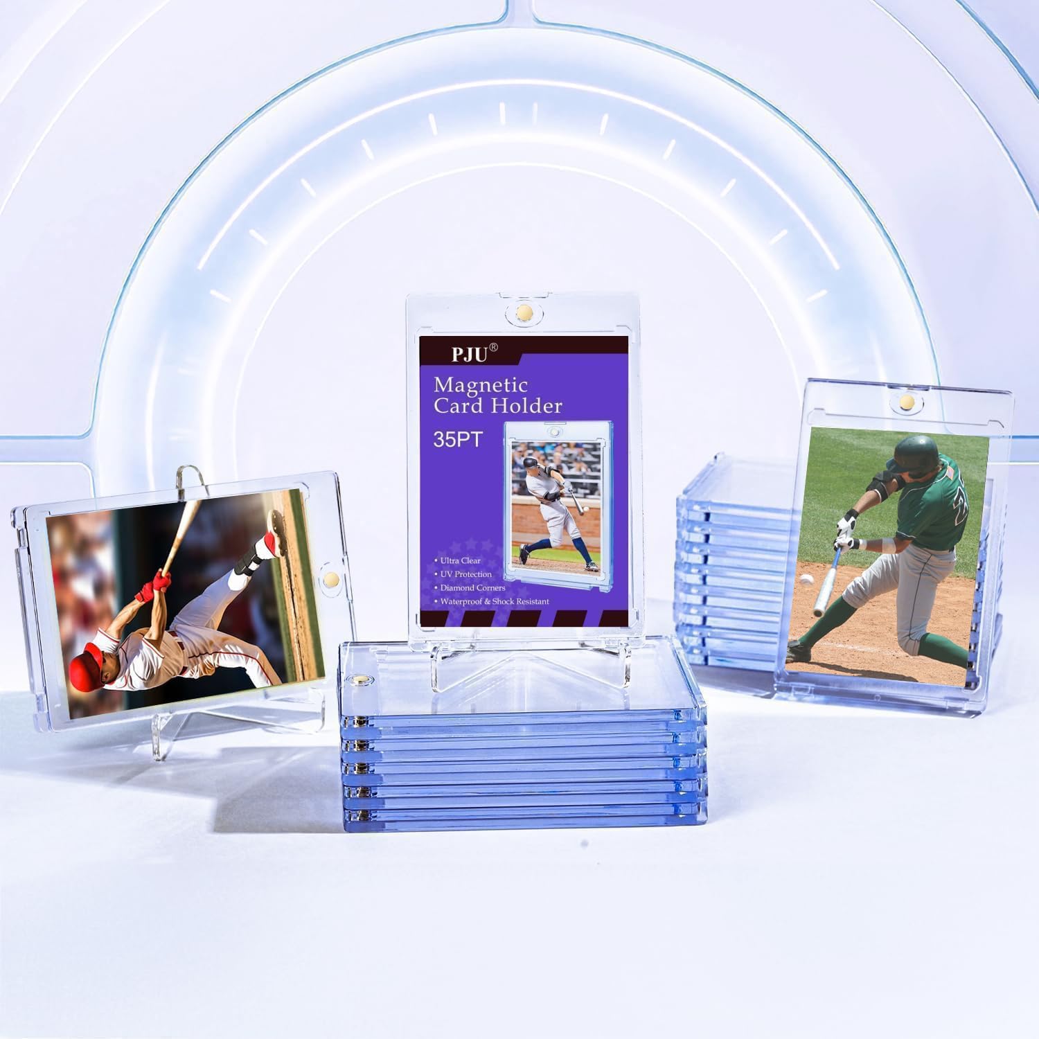 30ct Magnetic Card Holder, 35pt Slim One Touch Card Holder, Hard Plastic Protectors, UV Protection Magnetic Cards Case Fits for Baseball, Football, Game, Sports Collectible Cards, Ultra Slim