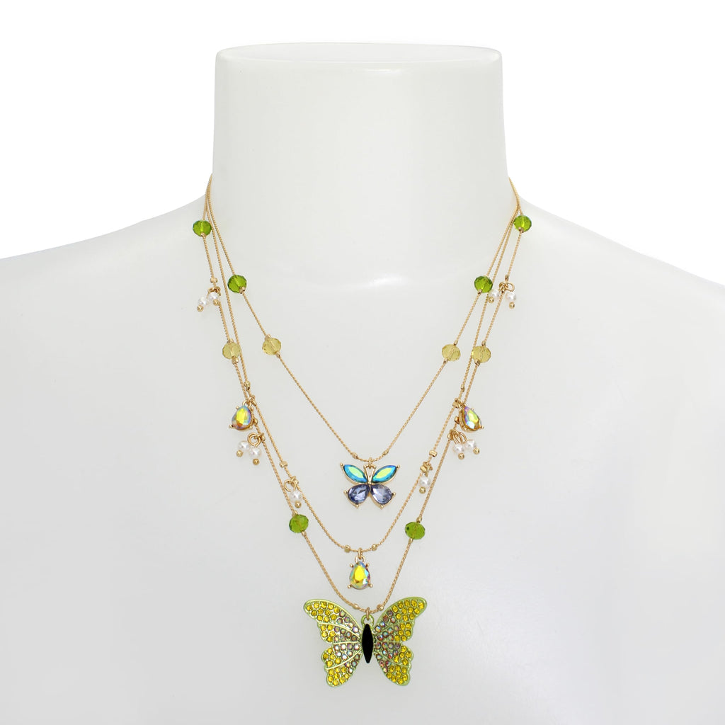 Betsey Johnson Womens Butterfly Charms Layered Necklace