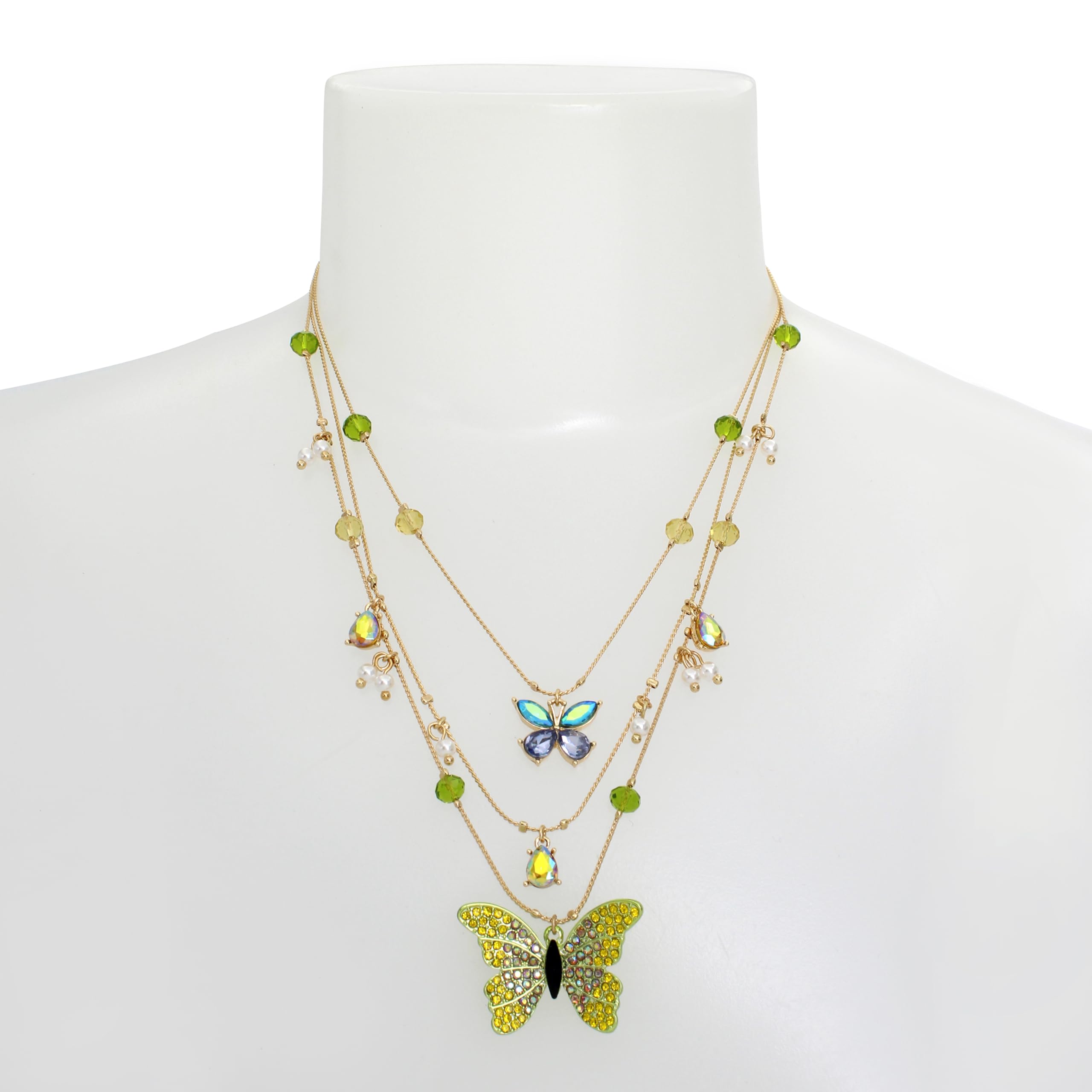 Betsey Johnson Womens Butterfly Charms Layered Necklace