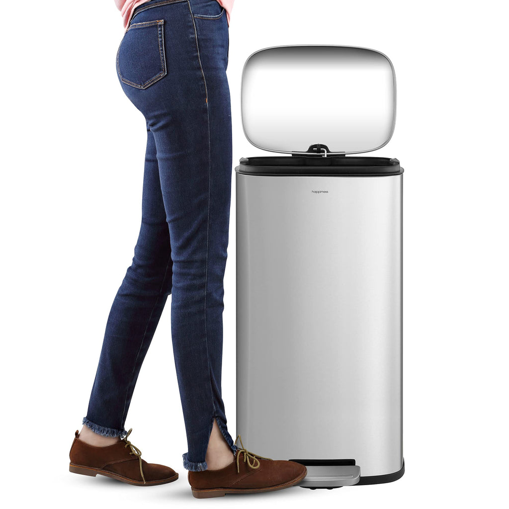 happimess HPM1011B Curtis 8-Gallon Step-Open Trash Can with Soft-Close Lid, Modern, Minimalistic, Fingerprint Proof for Home, Kitchen, Laundry Room, Office, Bedroom, Bathroom, Black