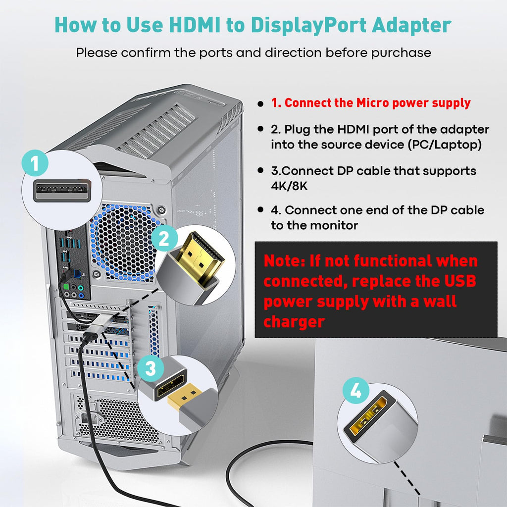 UANTIN HDMI to DisplayPort Adapter (4K 60Hz,1080p 120Hz) Uni-Directional Only, HDMI (Source) to DP (Display) Converter Male to Female for Laptop,AMD,NVIDIA,PS5,Xbox and More - 1 Pack