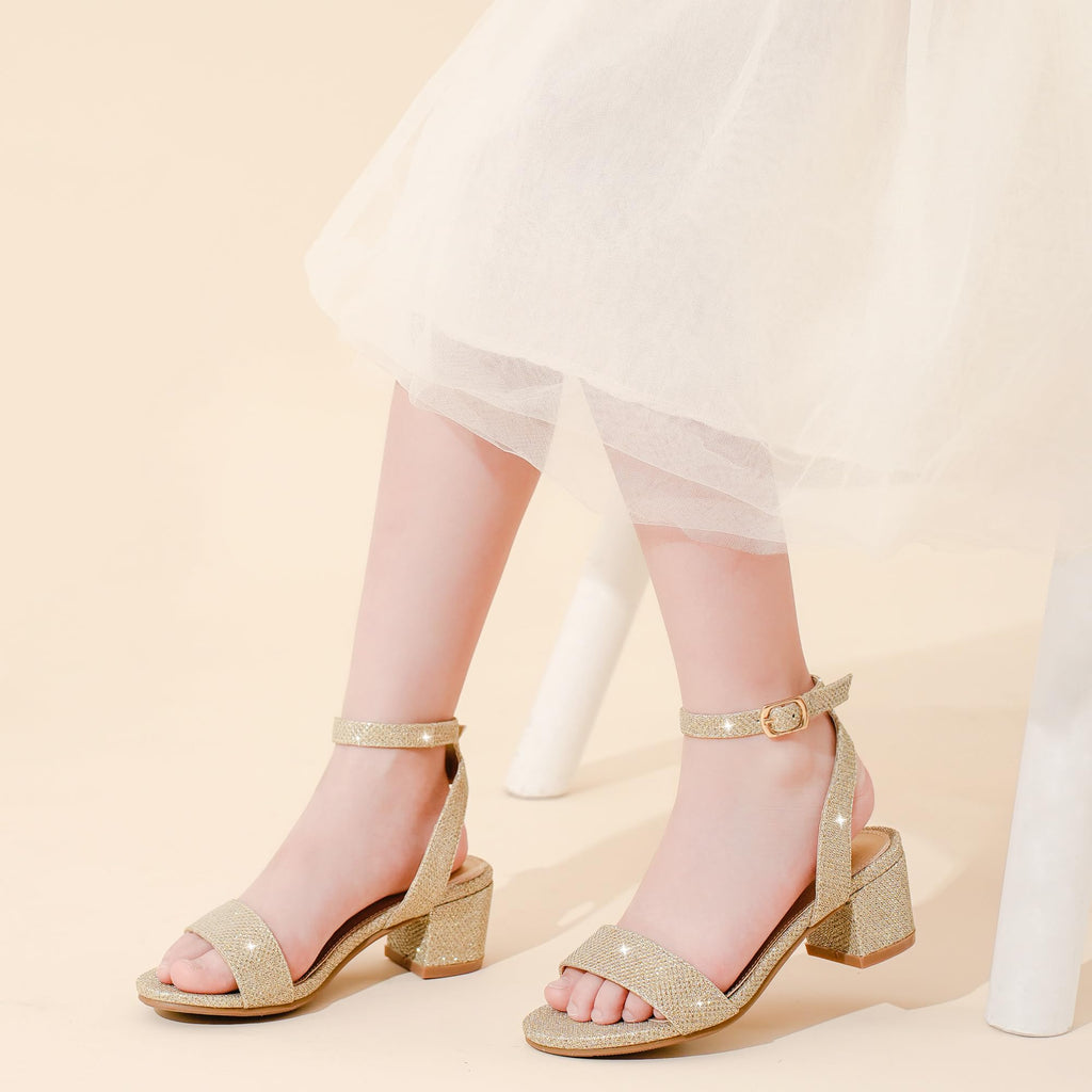 LAURMOSA High Heels for Kids Open Toe Dress Shoes for Girls Ankle Strap Pump Shoes Flower Girl Sandals Wedding Party for Little Big Kids