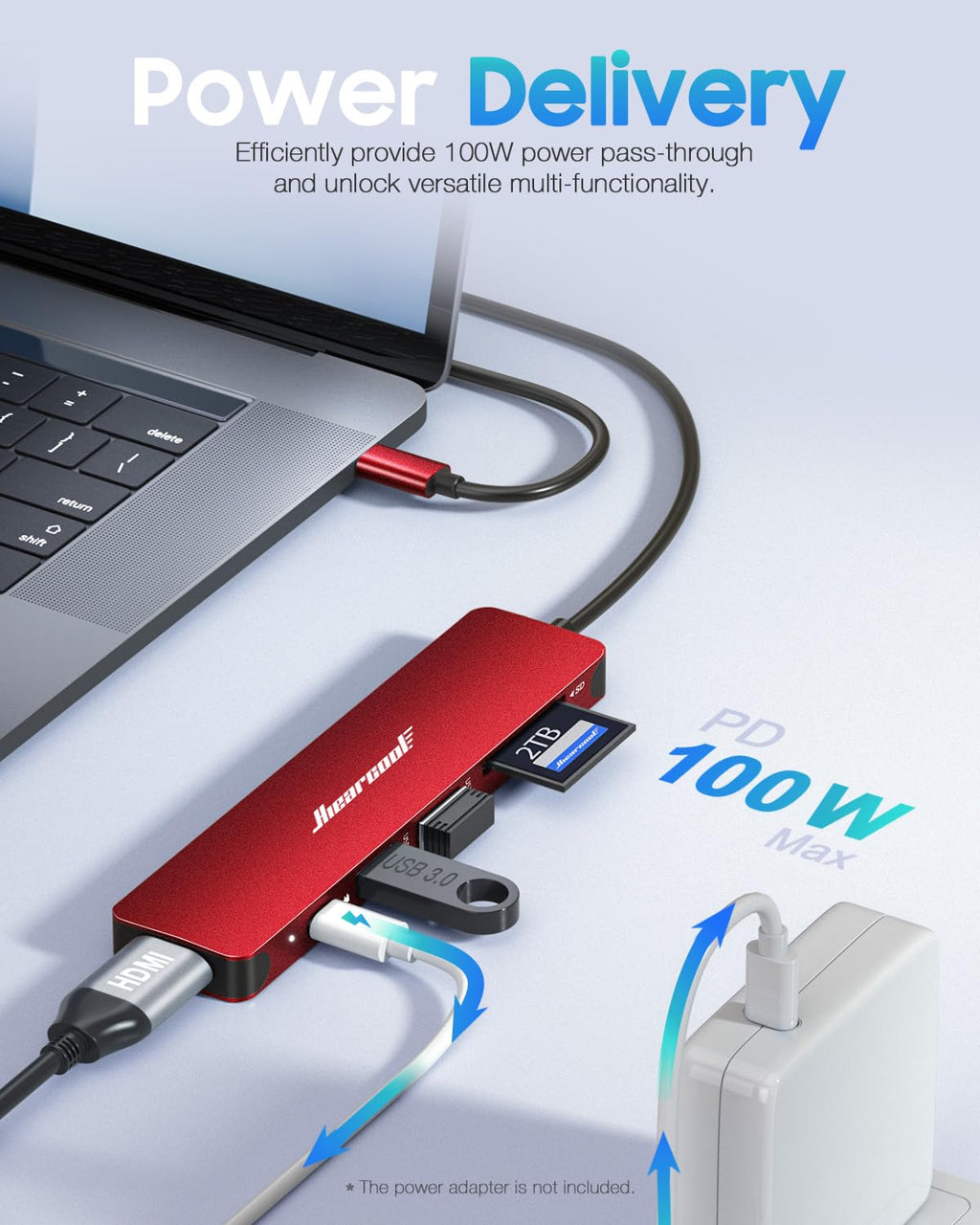 Hiearcool USB C Hub Multi-Port Adapter, 7-in-1 USB-C Dongle with 4K HDMI 100W PD SD/TF Card Reader, USBC Dock Compatible for MacBook Pro/Air Dell XPS Lenovo HP and Other Windows Laptops-Sliver White