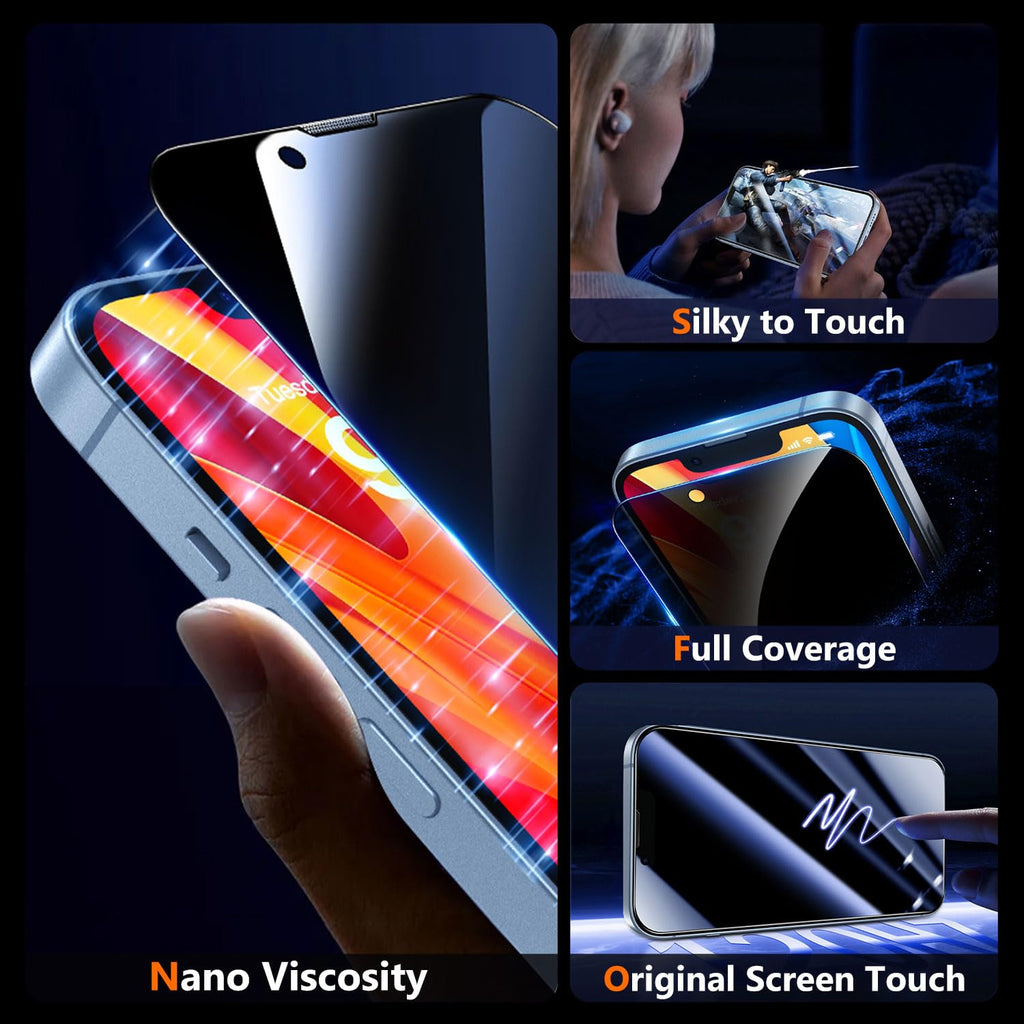 UniqueMe for iPhone 12 Pro Max Privacy Screen Protector - [Military Grade Shatterproof & 9H+ Hardness] Screen Protector 12 Pro Max Tempered Glass Full Coverage Protection, Easy to install, 2 Packs