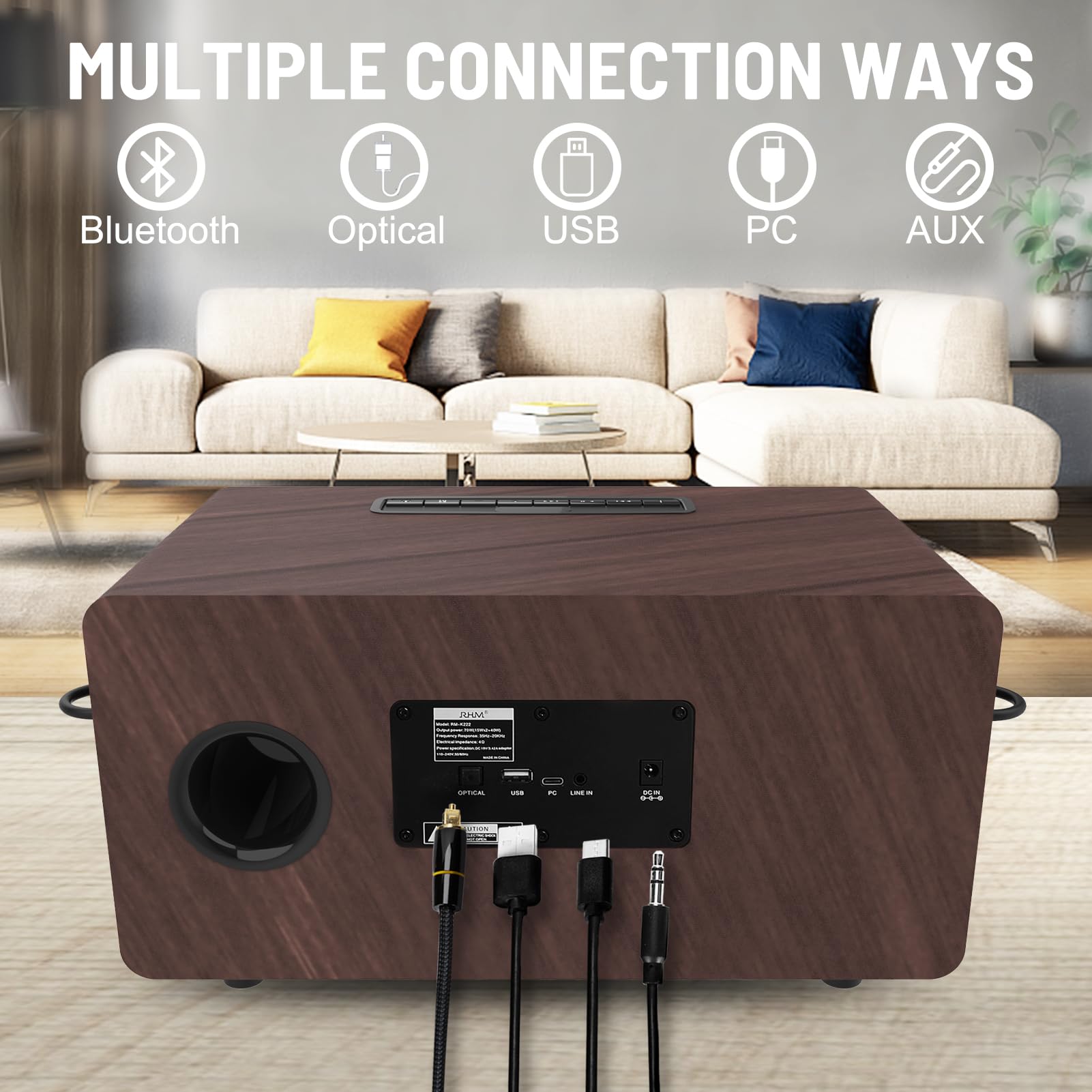 RHM K222 Karaoke Machine for Smart TV with Optical Input–Ultra-Low Latency, 3-Mic Support, 90FT Range, 70W Rich Stereo Sound, Voice Beautifier, Bluetooth/RCA, Perfect for Family Parties