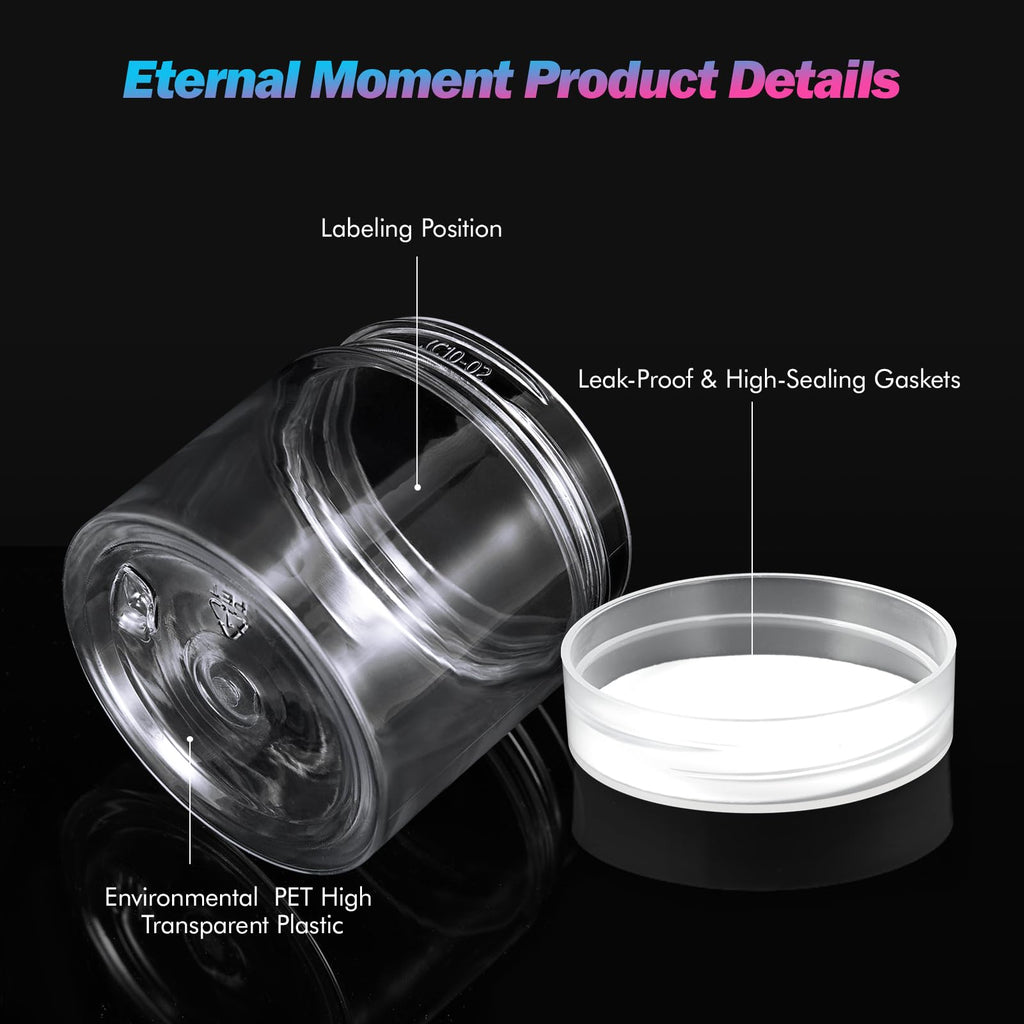Eternal Moment 36 Pack 1 OZ Plastic Jars Round Clear Cosmetic Container Jars with Lids, Perfect for Lotion, Cream, Ointments, Makeup, Eye Shadow, Rhinestone, Samples, Pot, Travel Storage