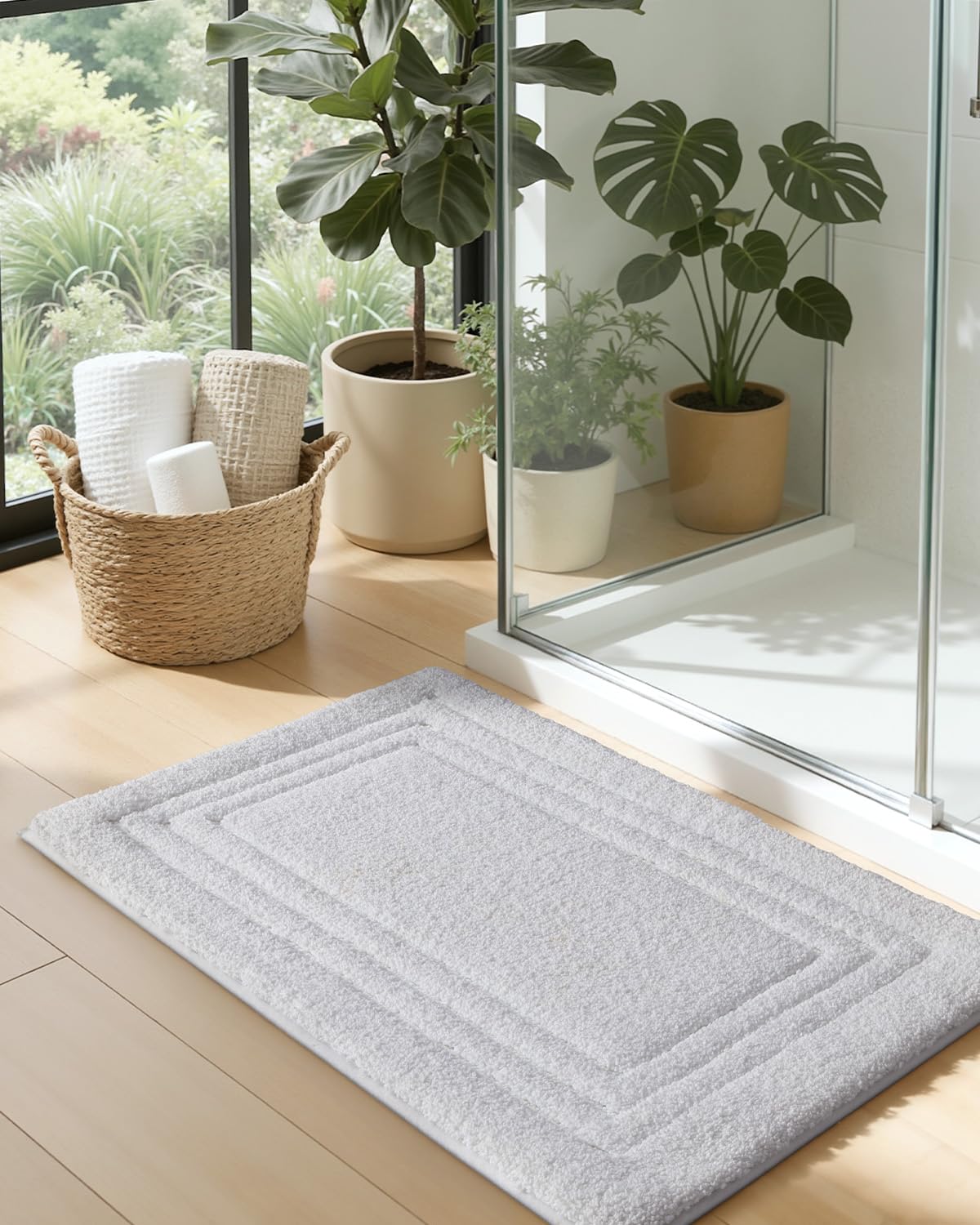 DEXI Bath Mats Bathroom Rug, 32x20 Non Slip Bathroom Rugs Washable, Absorbent Bathmat Quick Dry for Shower Floor Sink, Beige