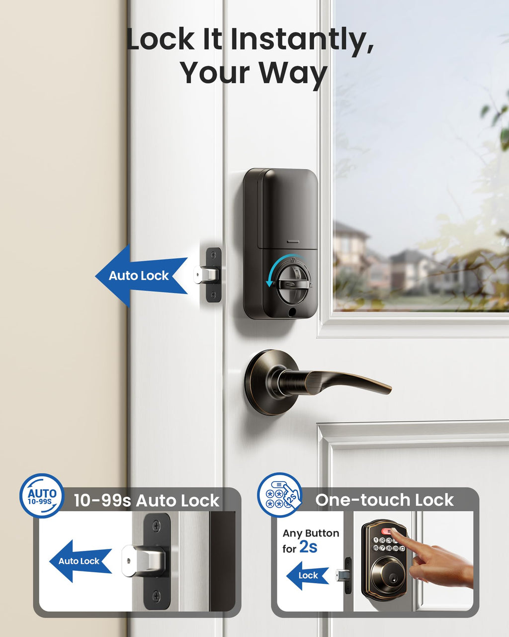 Veise Keyless Entry Door Lock with 2 Lever Handles - Electronic Keypad Deadbolt, Easy Installation Digital Smart Front Door Lock Set, Matte Black