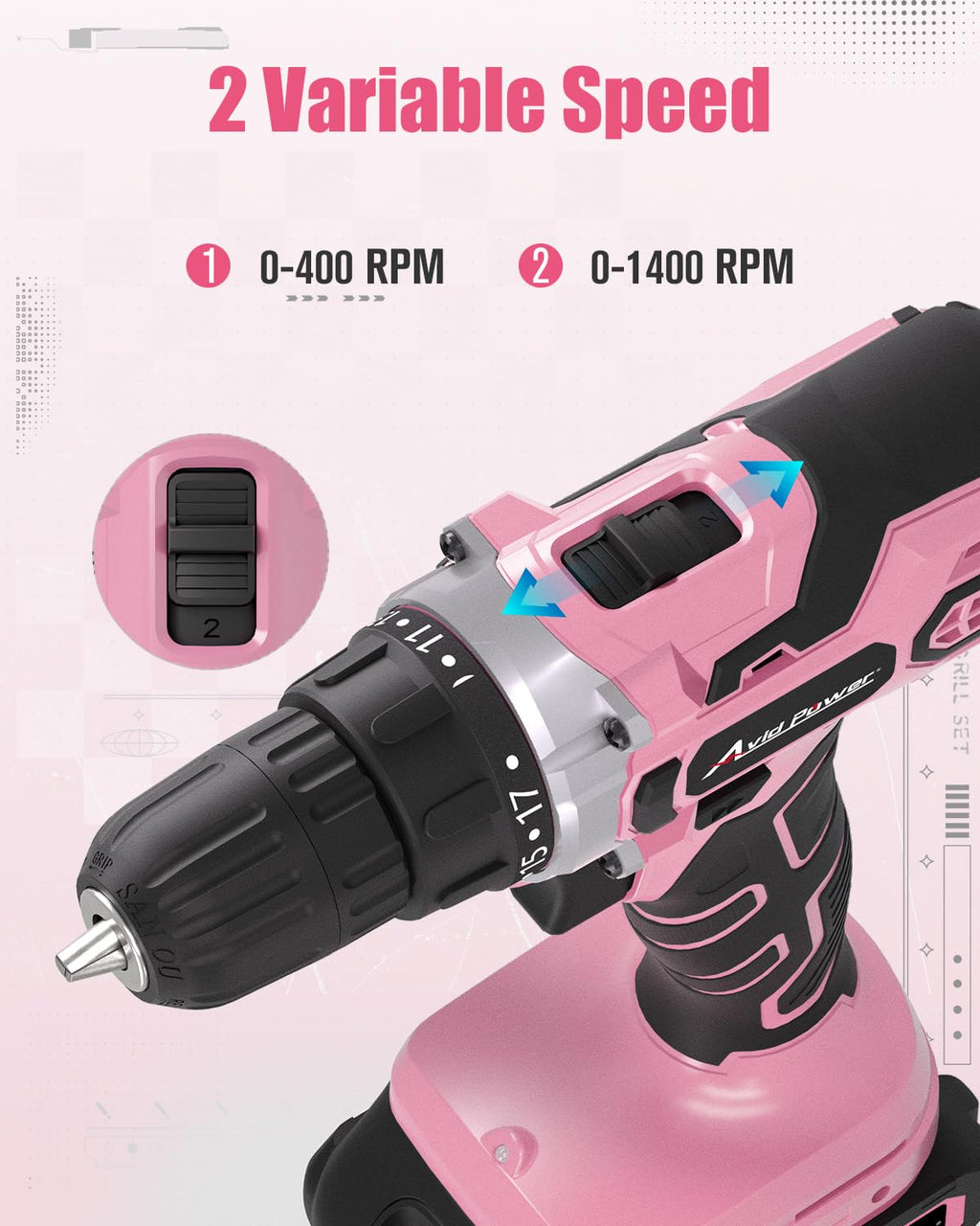 AVID POWER 20V MAX Power Drill Kit, Cordless Drill Set with Battery and Charger, 2 Variable Speed, 3/8-Inch Keyless Chuck, 19 Position and 22pcs Bits
