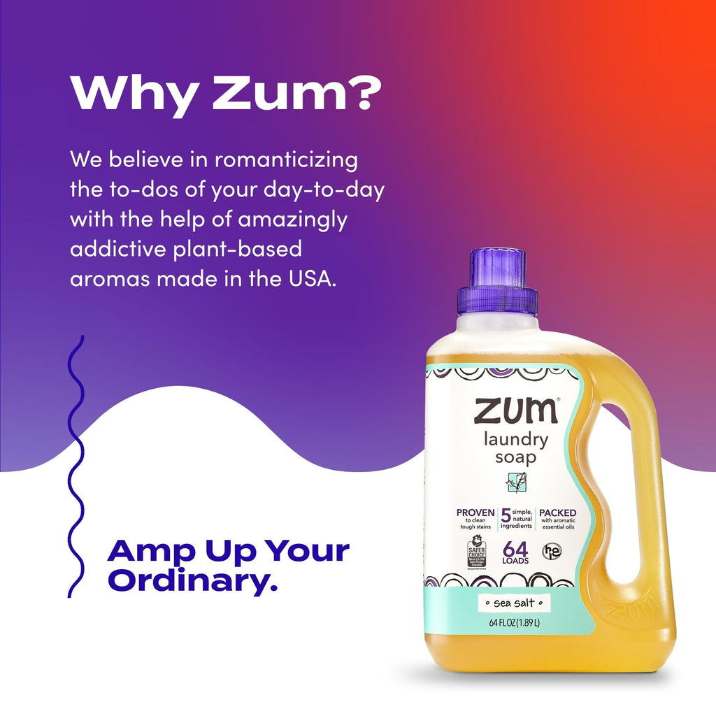 Indigo Wild Zum Clean Laundry Soap - Plant-Based Liquid Laundry Soap - Contains Baking Soda, Essential Oils & Saponified Coconut Oil - Sea Salt Scent - 64 fl oz