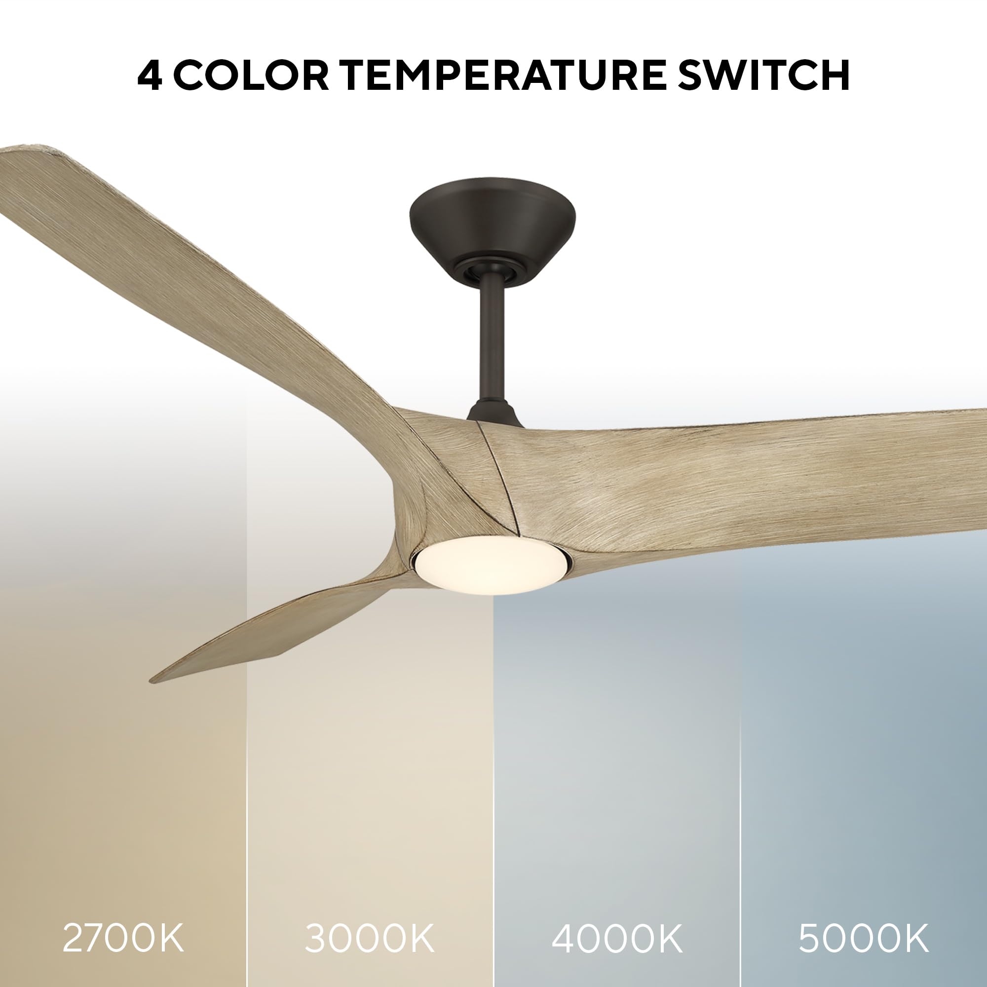 Modern Forms Zephyr Smart Indoor and Outdoor 3-Blade Ceiling Fan 52in Bronze/White Oak with Adjustable CCT 2700K-3000K-4000K-5000K LED Light Kit and Remote Control