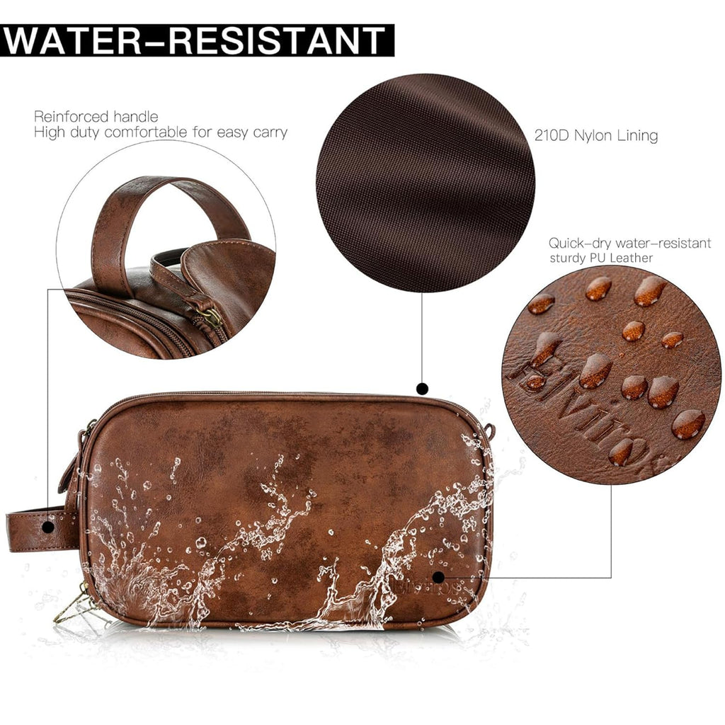 Elviros Travel Toiletry Bag for Men, Shaving Dopp Kit Water-resistant Bathroom Small Toiletries Organizer PU Leather Cosmetic Bags