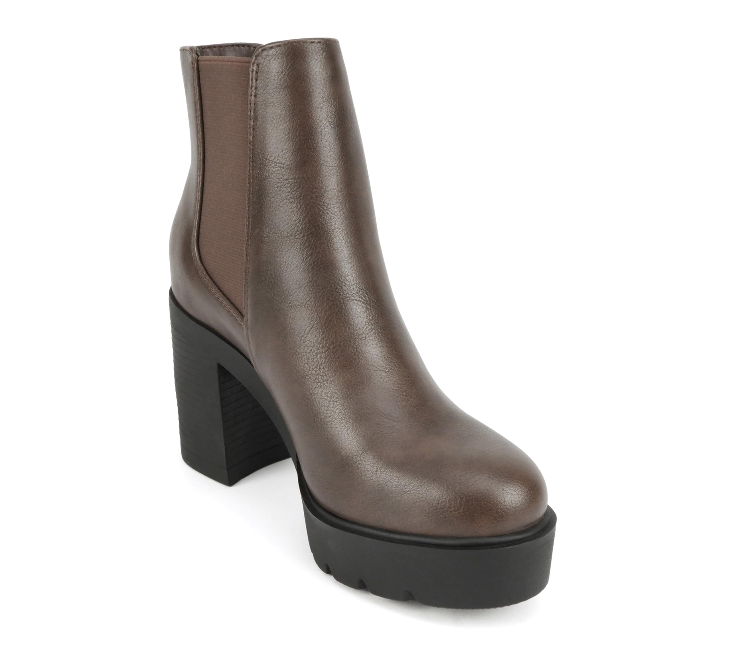 Soda EDITOR ~ Women Lug Sole High Heel Chelsea Fashion Ankle Boot w/Double Elastic Gore