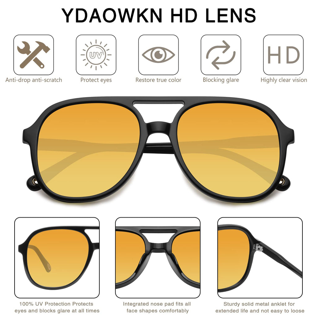 YDAOWKN Retro Square Aviator Sunglasses for Womens Mens Vintage 70s Double Bridge Sun Glasses