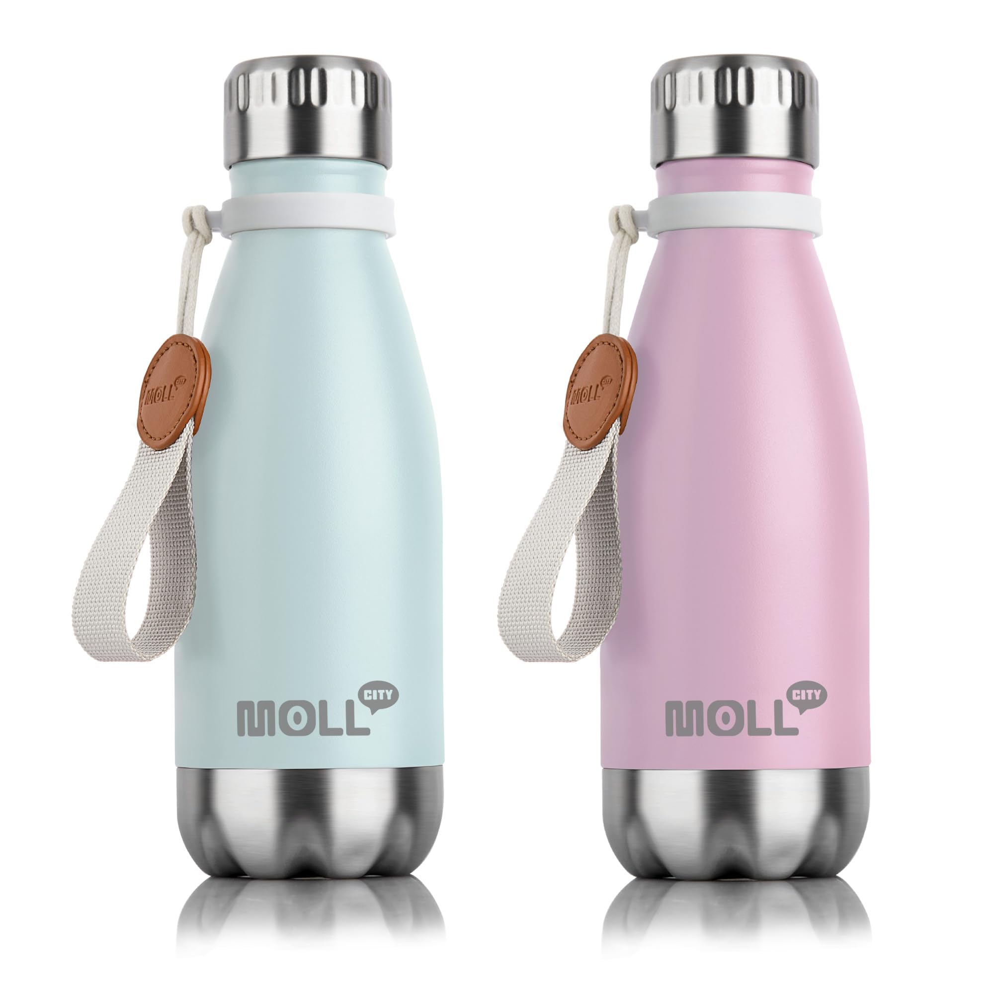 9 oz Water Bottle for Kids-Small Stainless Steel Water Bottle for School Vacuum Insulated Metal Leak Proof Cola Shape Water Flask for Boys Girls(Baby Blue)