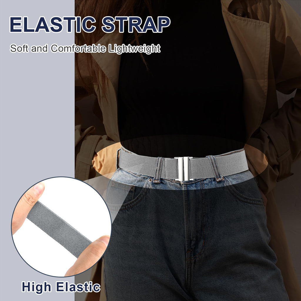TOURZOO No Show Invisible Belt for Women/Men Elastic Web Strap Waist Stretch Belt with Flat Buckle for Jeans Pants Dresses