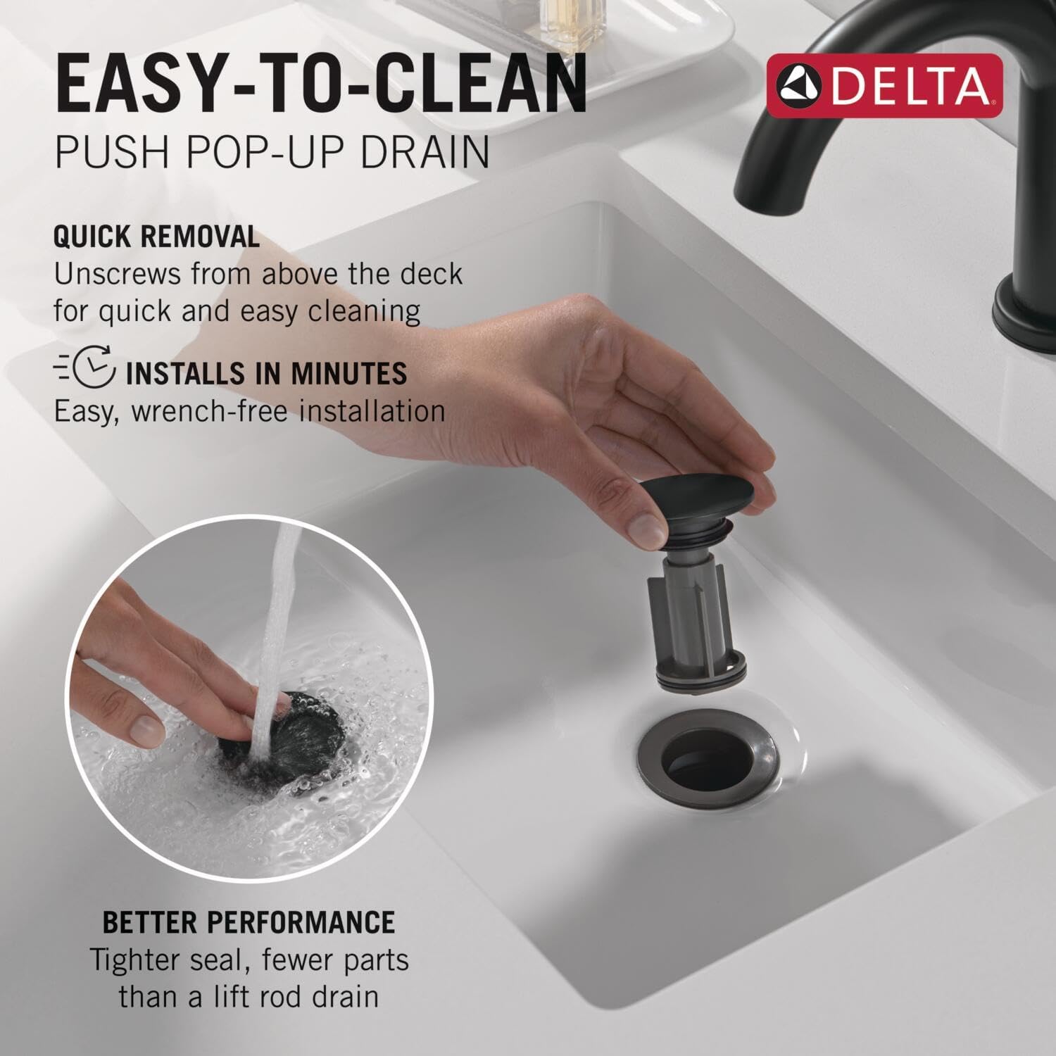 Delta Nicoli Centerset Matte Black Bathroom Faucet, 4 Inch 3 Hole Bathroom Sink Faucet for Vanity, Push-Pop Drain Assembly, Matte Black 25749LF-BL