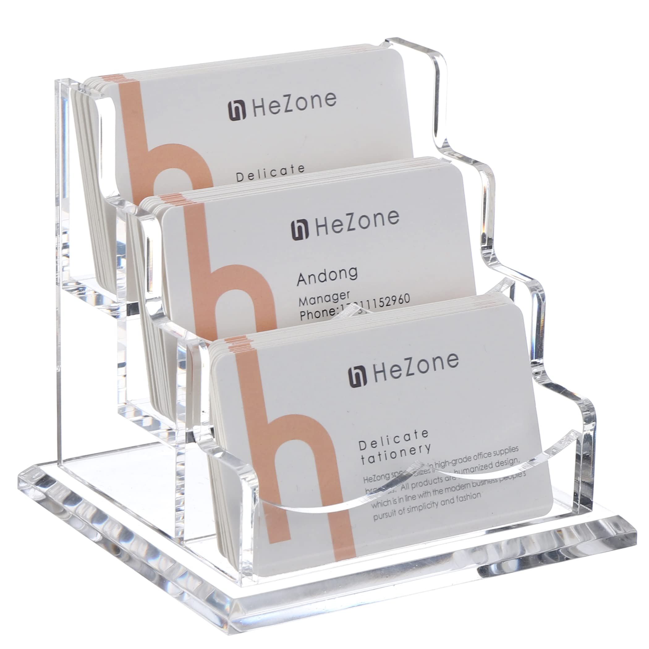 HeZone Business Card Holder for Desk Display, Clear Acrylic Cards Organizer Stand for Men and Women, Business Cards Case Rack 1 Pack, Holds 50 Cards-1 Slot