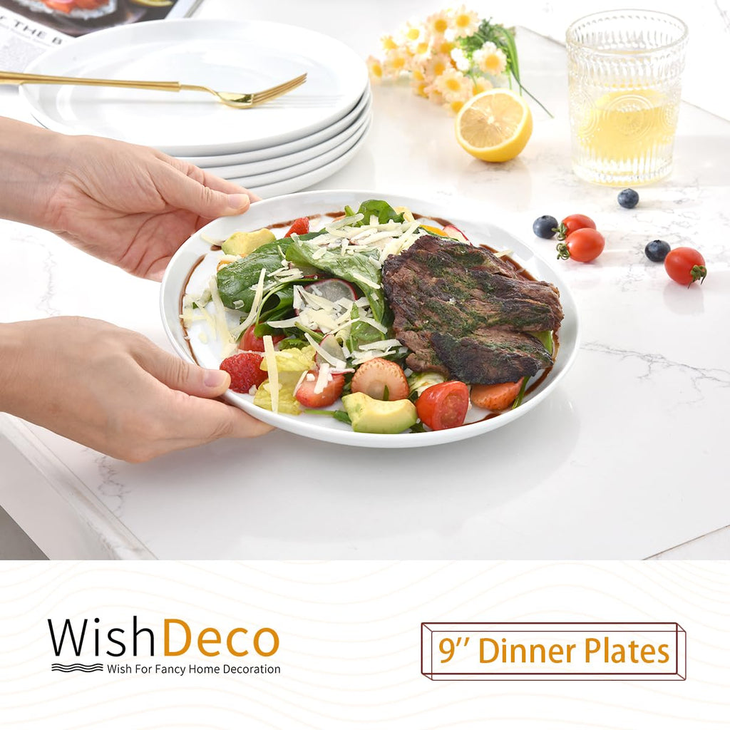 WishDeco White Dinner Plates Set of 4, Ceramic Dining Plates 10.5 inch, Large Salad Plate, Porcelain Kitchen Plate for Pizza, Steak, Microwave and Dishwasher Safe