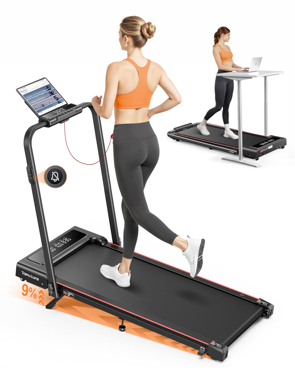 TOPUTURE Foldable Walking Pad with Incline, 4 in 1 Treadmill for Home & Office, 2.5HP Under Desk Treadmill, Portable Compact Treadmills Silent Remote Control, App & LED Display, Installation-Free