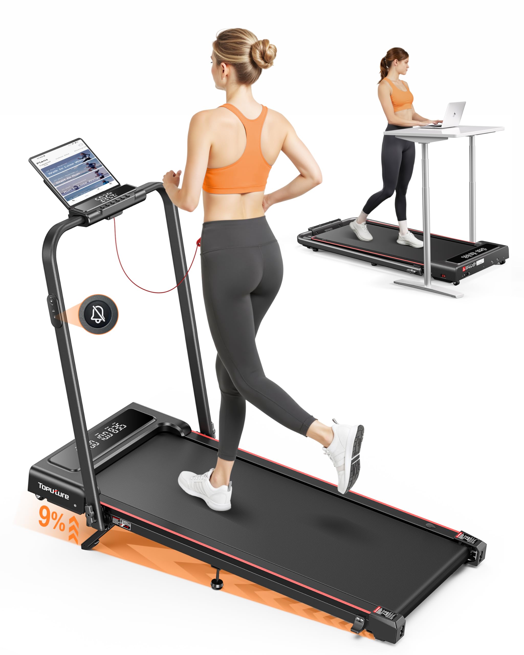 TOPUTURE Foldable Walking Pad with Incline, 4 in 1 Treadmill for Home & Office, 2.5HP Under Desk Treadmill, Portable Compact Treadmills Silent Remote Control, App & LED Display, Installation-Free